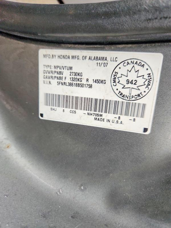 Aukcja sprzedaży 2008 Honda Odyssey, vin: 5FNRL38618B501758, numer aukcji: 42041666