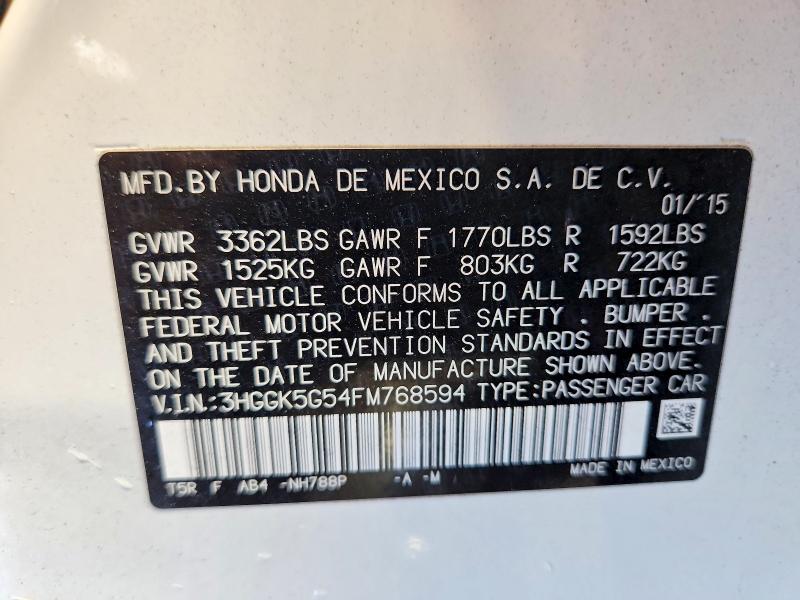 2015 Honda Fit მანქანა იყიდება აუქციონზე, vin: 3HGGK5G54FM768594, აუქციონის ნომერი: 49716636