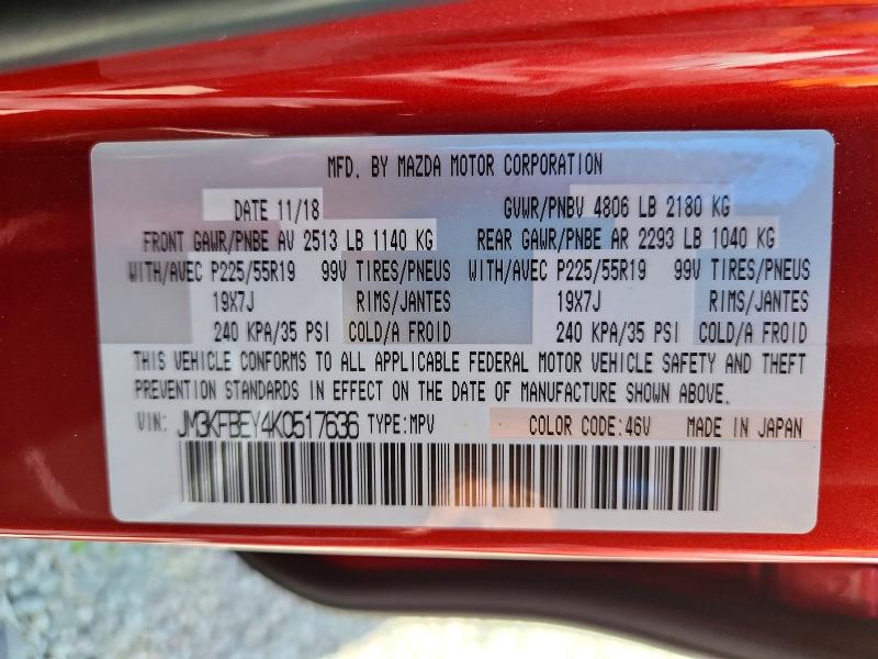 50838046 :رقم المزاد ، JM3KFBEY4K0517636 vin ، 2019 Mazda Cx-5 مزاد بيع