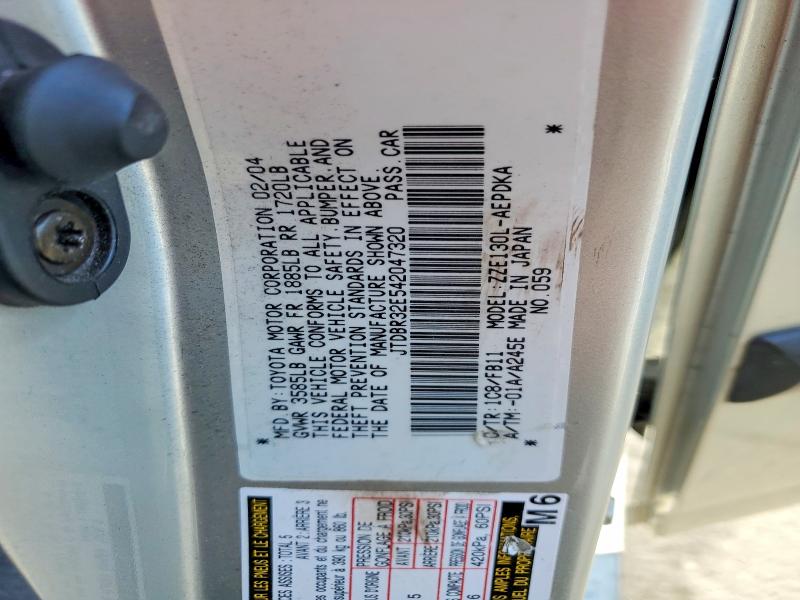 Продаж на аукціоні авто 2004 Toyota Corolla, vin: JTDBR32E542047320, номер лоту: 51044646