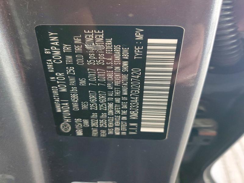 48901666 :رقم المزاد ، KM8J33A47GU207420 vin ، 2016 Hyundai Tucson مزاد بيع