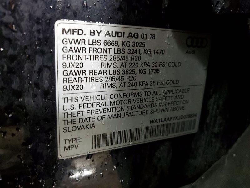 50119326 :رقم المزاد ، WA1LAAF7XJD028834 vin ، 2018 Audi Q7 مزاد بيع