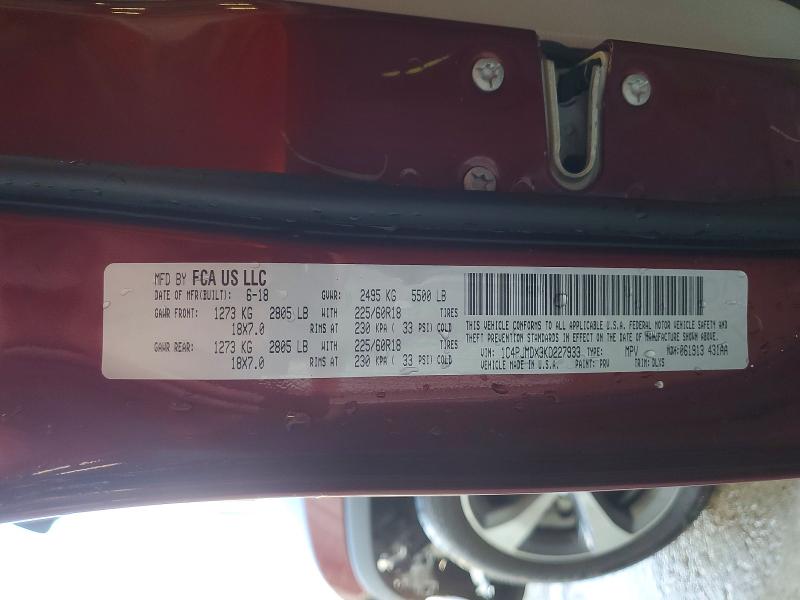 49422646 :رقم المزاد ، 1C4PJMDX3KD227933 vin ، 2019 Jeep Cherokee مزاد بيع