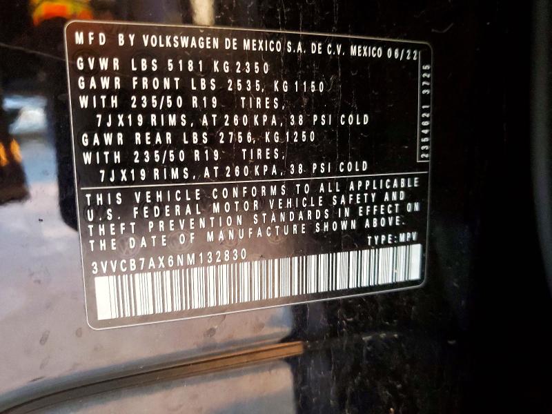 2022 Volkswagen Tiguan მანქანა იყიდება აუქციონზე, vin: 3VVCB7AX6NM132830, აუქციონის ნომერი: 48701126