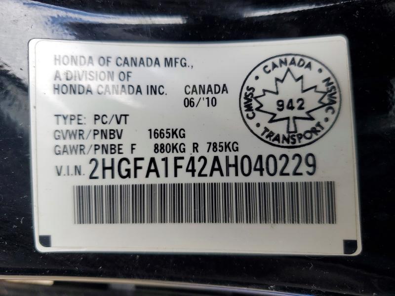 Aukcja sprzedaży 2010 Honda Civic, vin: 2HGFA1F42AH040229, numer aukcji: 49935886