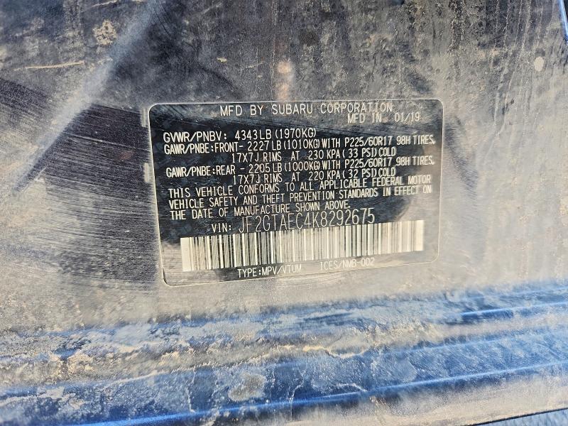 50694456 :رقم المزاد ، JF2GTAEC4K8292675 vin ، 2019 Subaru Crosstrek مزاد بيع