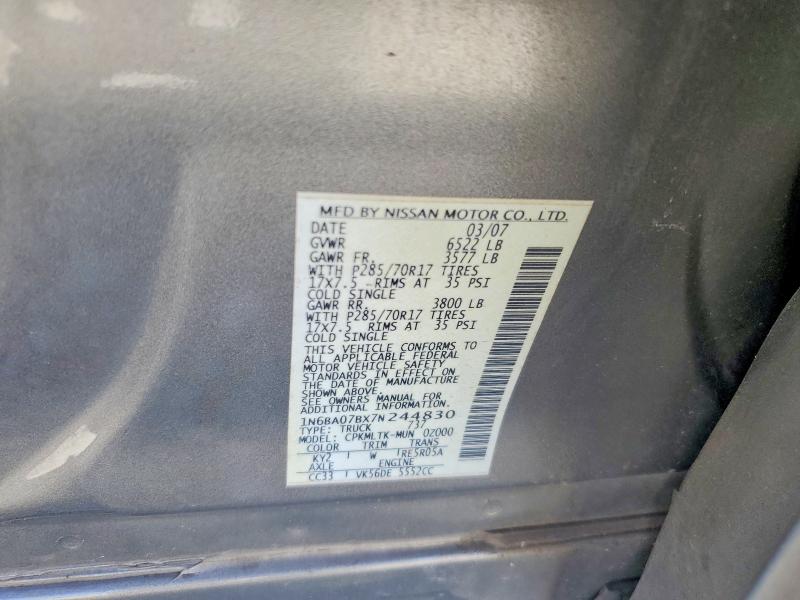 Auction sale of the 2007 Nissan Titan, vin: 1N6BA07BX7N244830, lot number: 50065976
