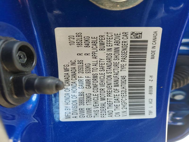 Aukcja sprzedaży 2020 Honda Civic, vin: 2HGFC1E52LH708246, numer aukcji: 49022936
