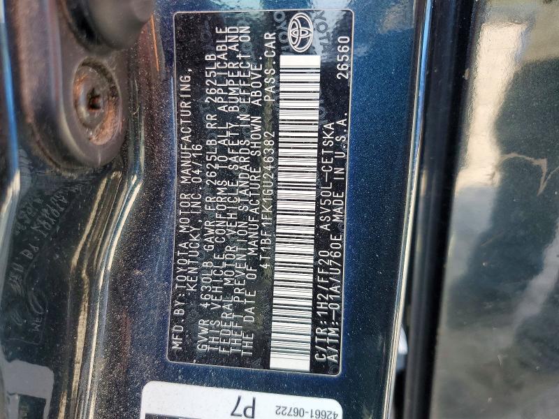 2016 Toyota Camry მანქანა იყიდება აუქციონზე, vin: 4T1BF1FK1GU246382, აუქციონის ნომერი: 49994276