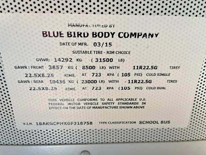 Продажа на аукционе авто 2016 Blue Bird School Bus / Transit Bus, vin: 1BAKGCPHXGF318758, номер лота: 50462276