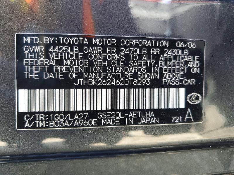 Продажа на аукционе авто 2006 Lexus Is 250, vin: JTHBK262462018293, номер лота: 48504806