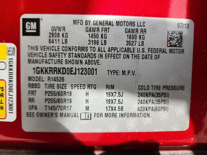 Aukcja sprzedaży 2014 Gmc Acadia, vin: 1GKKRRKD0EJ123001, numer aukcji: 48845756