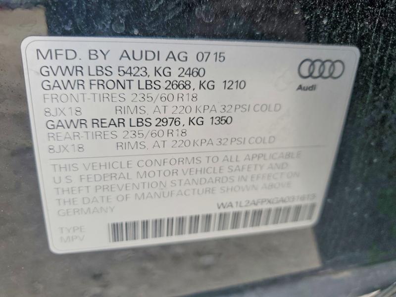 Aukcja sprzedaży 2016 Audi Q5, vin: WA1L2AFPXGA031613, numer aukcji: 50746896