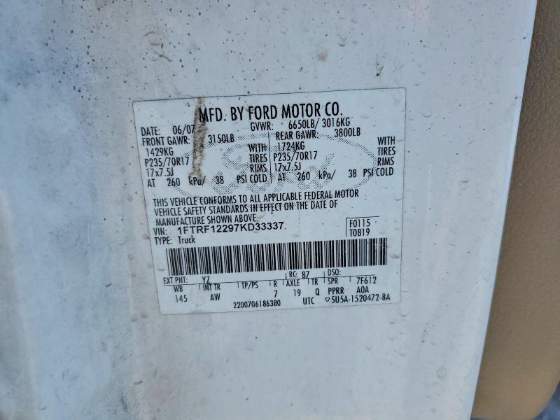 51853786 :رقم المزاد ، 1FTRF12297KD33337 vin ، 2007 Ford F150 مزاد بيع
