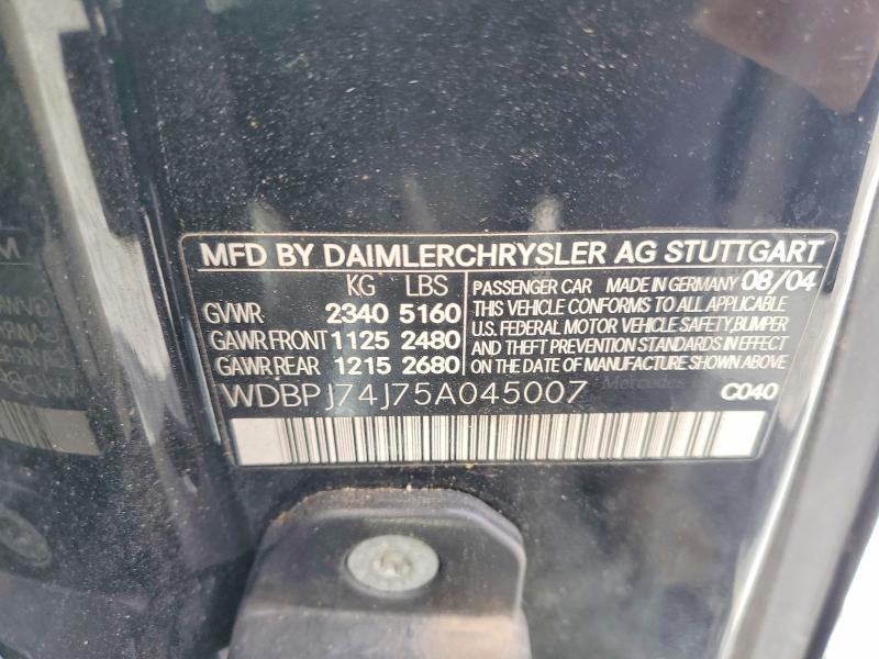 48908996 :رقم المزاد ، WDBPJ74J75A045007 vin ، 2005 Mercedes-benz Cl مزاد بيع