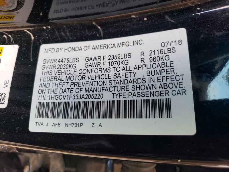 48932216 :رقم المزاد ، 1HGCV1F33JA205220 vin ، 2018 Honda Accord مزاد بيع
