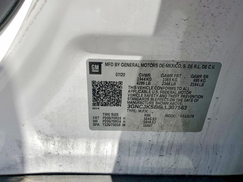 Продажа на аукционе авто 2020 Chevrolet Trax, vin: 3GNCJKSB6LL307563, номер лота: 50091656