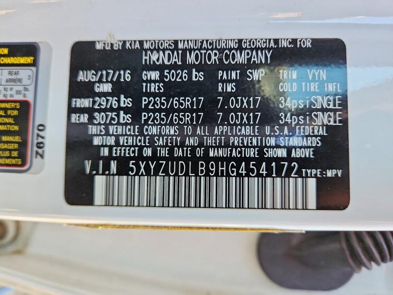 Продажа на аукционе авто 2017 Hyundai Santa Fe Sport, vin: 5XYZUDLB9HG454172, номер лота: 49933306