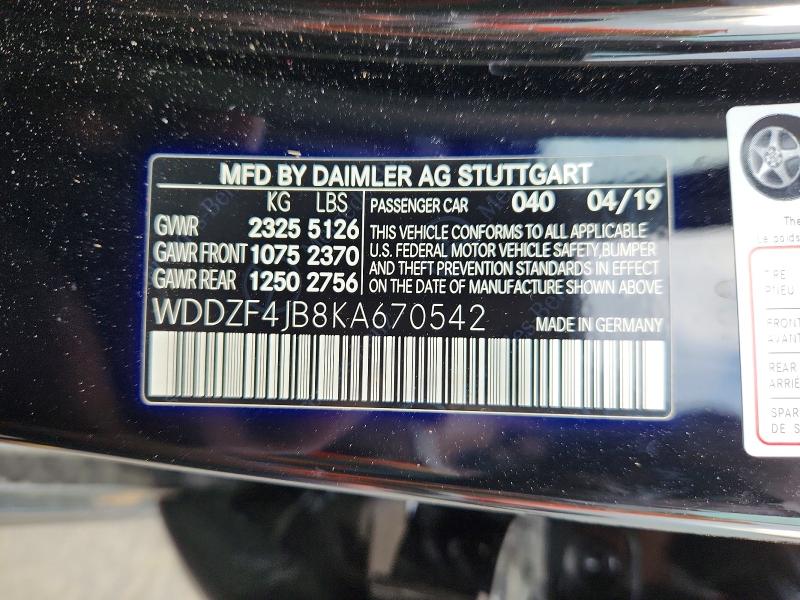 Aukcja sprzedaży 2019 Mercedes-benz E, vin: WDDZF4JB8KA670542, numer aukcji: 51196726