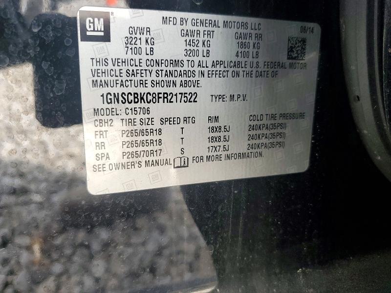 Продаж на аукціоні авто 2015 Chevrolet Tahoe, vin: 1GNSCBKC8FR217522, номер лоту: 48681996