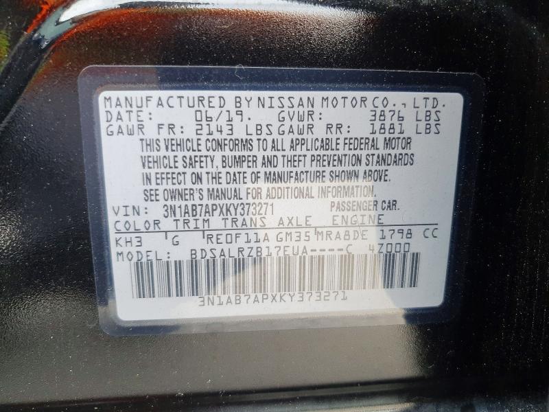 Продаж на аукціоні авто 2019 Nissan Sentra, vin: 3N1AB7APXKY373271, номер лоту: 49071986