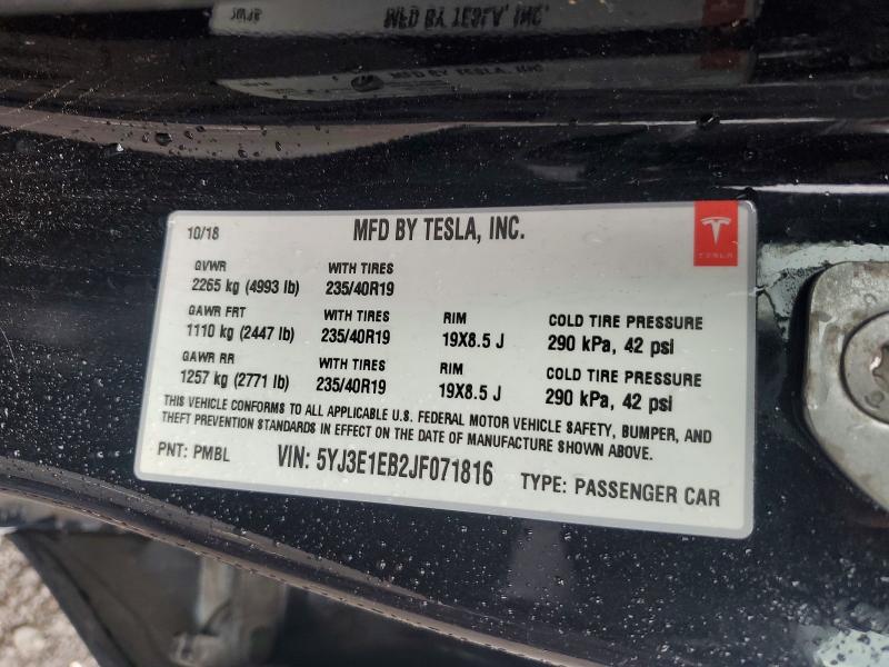 Продаж на аукціоні авто 2018 Tesla Model 3, vin: 5YJ3E1EB2JF071816, номер лоту: 47776816