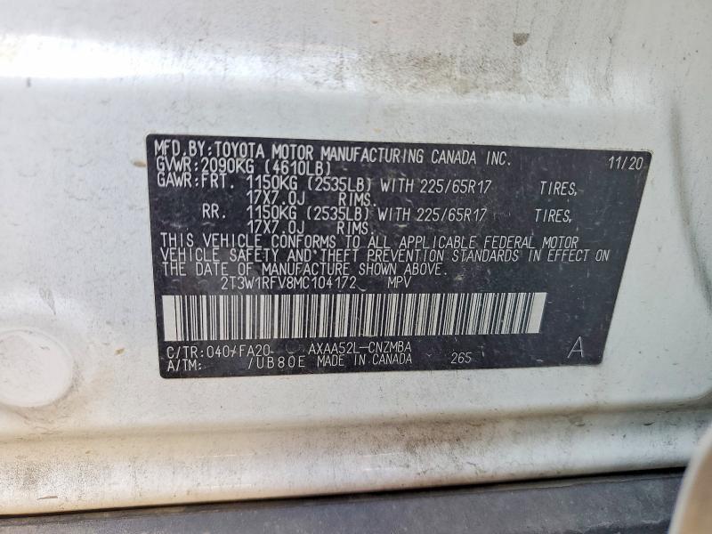 Продажа на аукционе авто 2021 Toyota Rav4, vin: 2T3W1RFV8MC104172, номер лота: 49501956