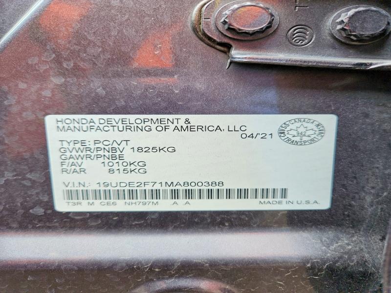 Aukcja sprzedaży 2021 Acura Ilx, vin: 19UDE2F71MA800388, numer aukcji: 48066656
