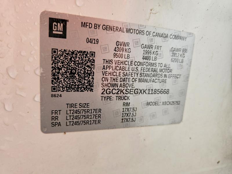 Aukcja sprzedaży 2019 Chevrolet Silverado, vin: 2GC2KSEGXK1185668, numer aukcji: 47158706
