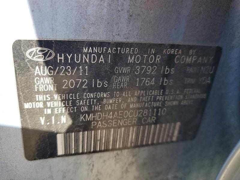 Продаж на аукціоні авто 2012 Hyundai Elantra, vin: KMHDH4AE0CU281110, номер лоту: 50807166