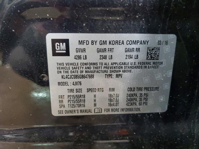 50325606 :رقم المزاد ، KL4CJCSB5GB647688 vin ، 2016 Buick Encore مزاد بيع