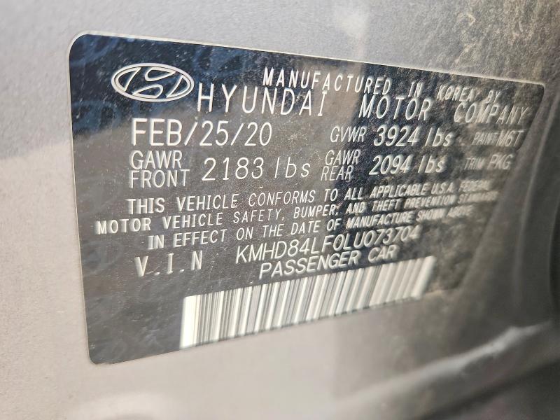 49490126 :رقم المزاد ، KMHD84LF0LU073704 vin ، 2020 Hyundai Elantra مزاد بيع