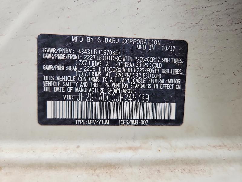 50639376 :رقم المزاد ، JF2GTADC0JH245739 vin ، 2018 Subaru Crosstrek مزاد بيع