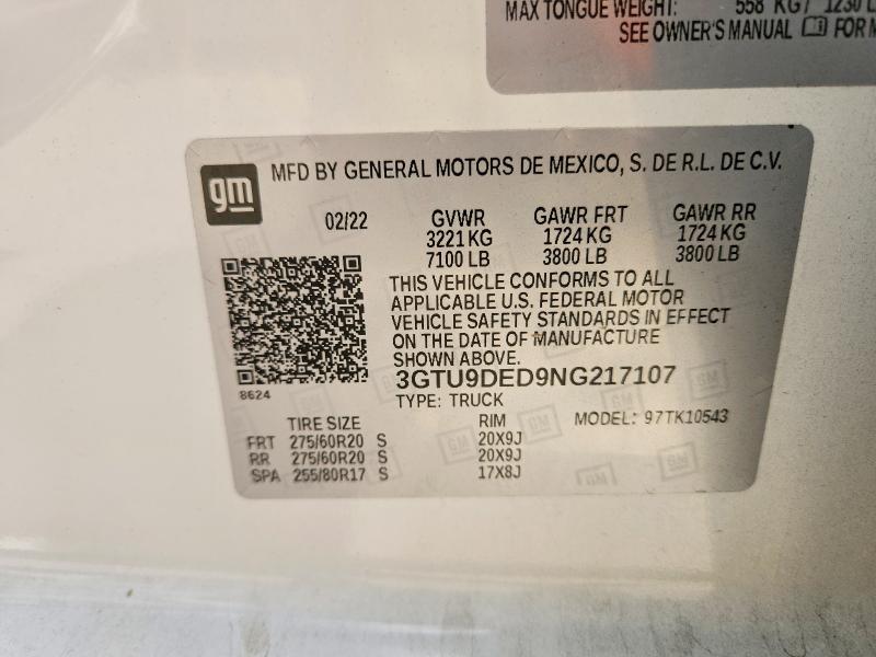 Продаж на аукціоні авто 2022 Gmc Sierra Limited, vin: 3GTU9DED9NG217107, номер лоту: 51088126