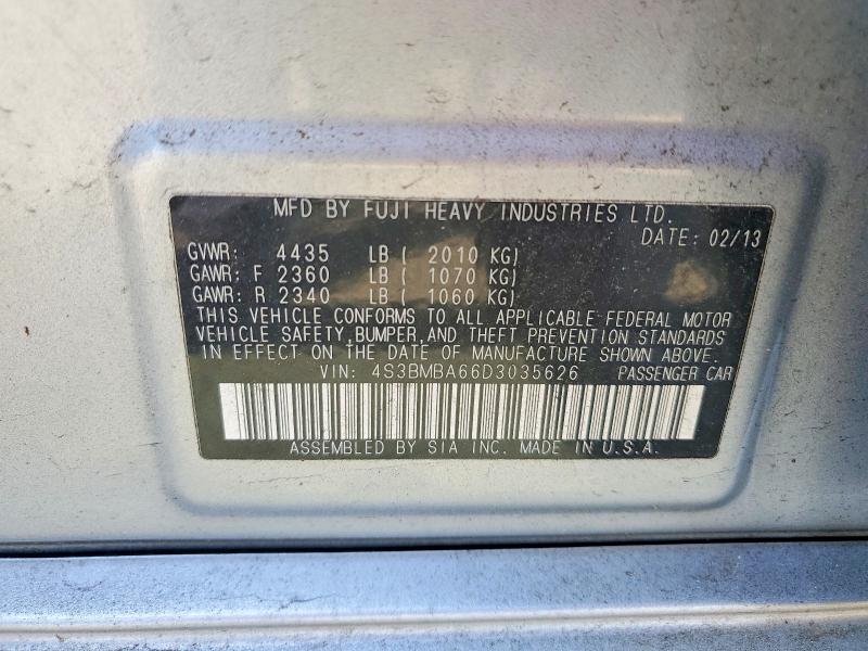 2013 Subaru Legacy მანქანა იყიდება აუქციონზე, vin: 4S3BMBA66D3035626, აუქციონის ნომერი: 50525656