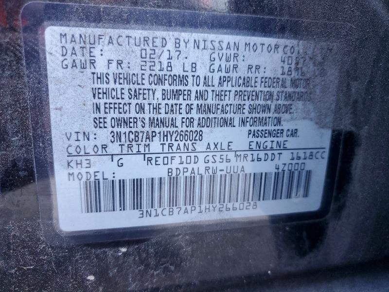 Продажа на аукционе авто 2017 Nissan Sentra, vin: 3N1CB7AP1HY266028, номер лота: 50800146