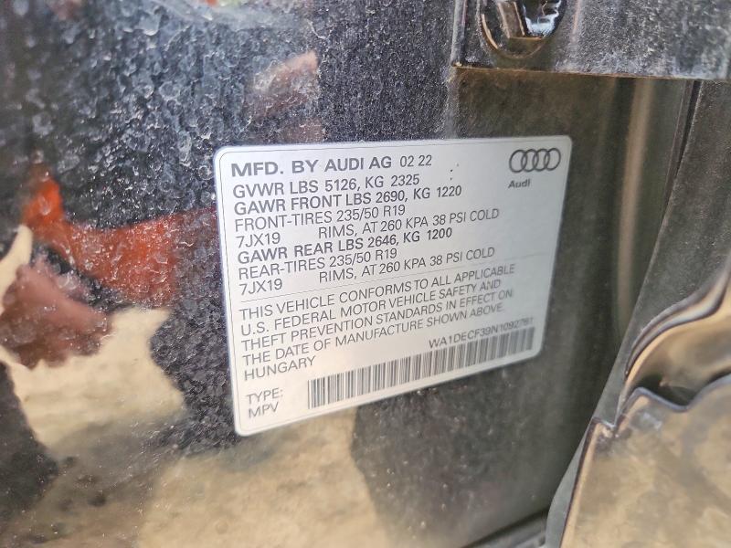 2022 Audi Q3 მანქანა იყიდება აუქციონზე, vin: WA1DECF39N1092761, აუქციონის ნომერი: 48943586