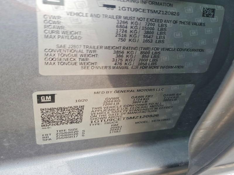 Продажа на аукционе авто 2021 Gmc Sierra, vin: 1GTU9CET5MZ120826, номер лота: 50702006