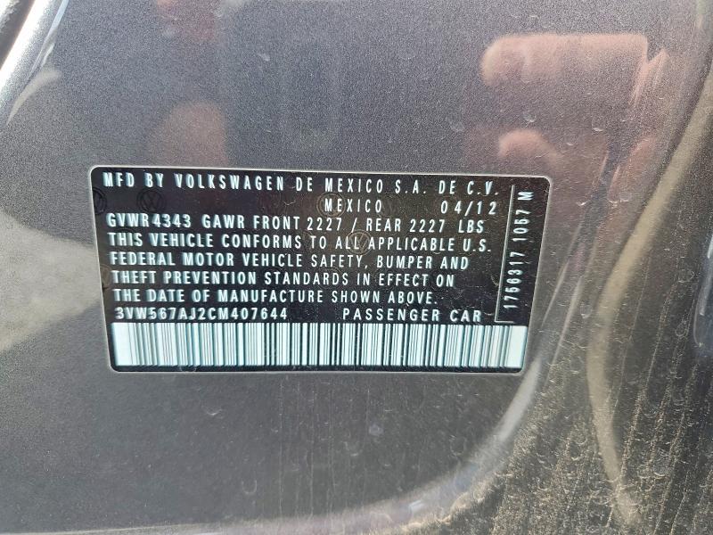 Aukcja sprzedaży 2012 Volkswagen Jetta, vin: 3VW567AJ2CM407644, numer aukcji: 50566676