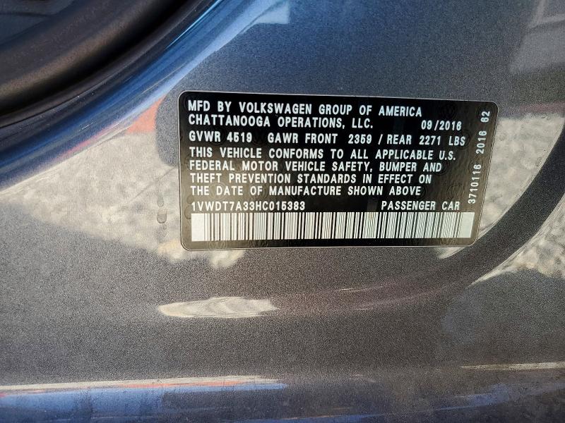 Продаж на аукціоні авто 2017 Volkswagen Passat, vin: 1VWDT7A33HC015383, номер лоту: 48973166