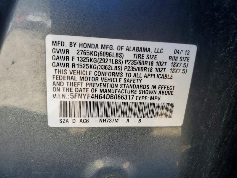 Продаж на аукціоні авто 2013 Honda Pilot, vin: 5FNYF4H64DB066317, номер лоту: 51600476