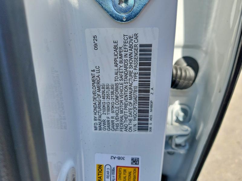 Продаж на аукціоні авто 2025 Honda Accord, vin: 1HGCY2F75SA077810, номер лоту: 49807606