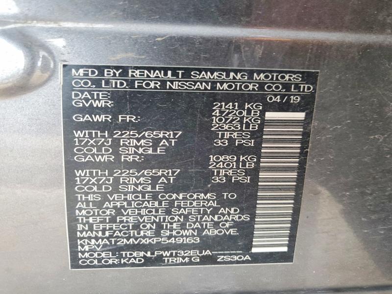 Продажа на аукционе авто 2019 Nissan Rogue, vin: KNMAT2MVXKP549163, номер лота: 49565356