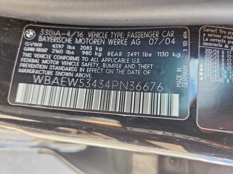 Продажа на аукционе авто 2004 Bmw 330, vin: WBAEW53434PN36676, номер лота: 50293356