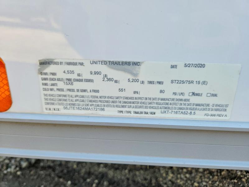 2021 United Enclosed Cargo მანქანა იყიდება აუქციონზე, vin: 56JTE1624MA172186, აუქციონის ნომერი: 50324256