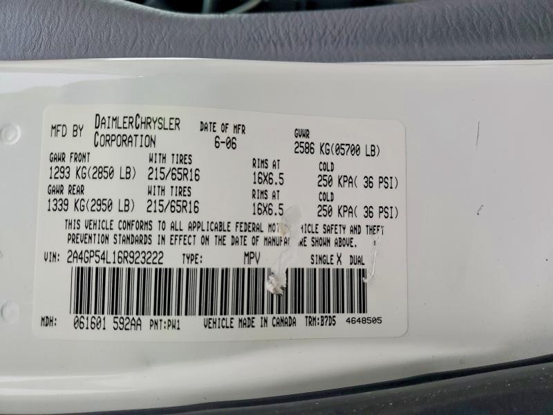 Продажа на аукционе авто 2006 Chrysler Town & Country, vin: 2A4GP54L16R923222, номер лота: 47768086