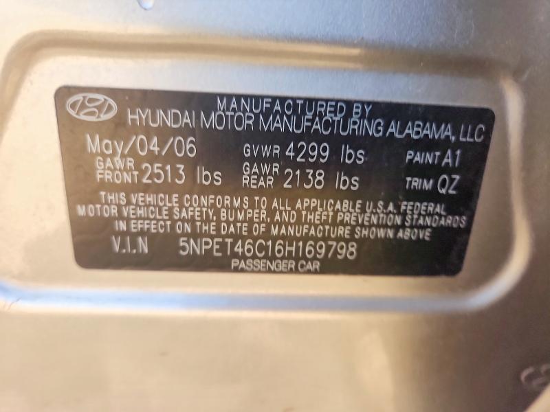 Aukcja sprzedaży 2006 Hyundai Sonata, vin: 5NPET46C16H169798, numer aukcji: 50115316