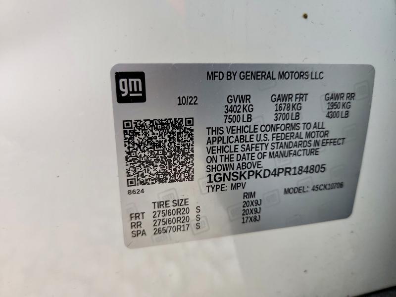 Aukcja sprzedaży 2023 Chevrolet Tahoe, vin: 1GNSKPKD4PR184805, numer aukcji: 49581476