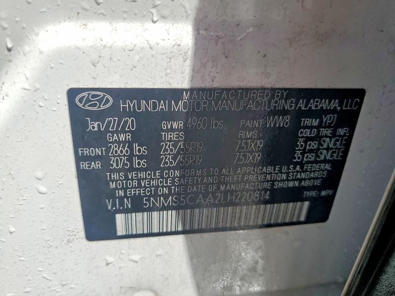 Aukcja sprzedaży 2020 Hyundai Santa Fe, vin: 5NMS5CAA2LH220814, numer aukcji: 47716016
