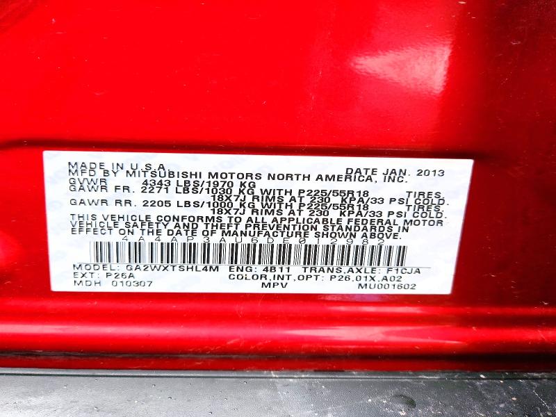 Aukcja sprzedaży 2013 Mitsubishi Outlander Sport, vin: 4A4AP3AU6DE012982, numer aukcji: 48231436